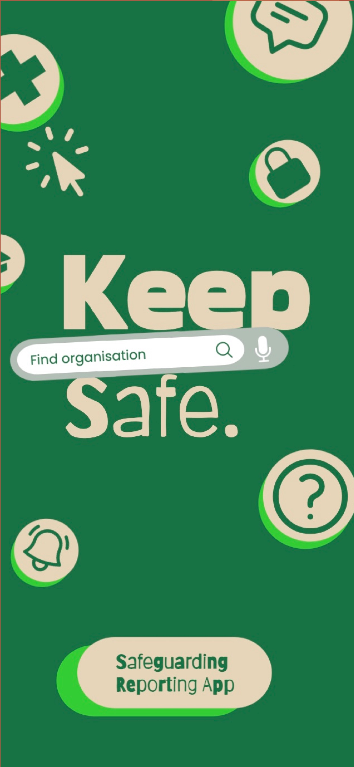 Keep Safe app — home screen